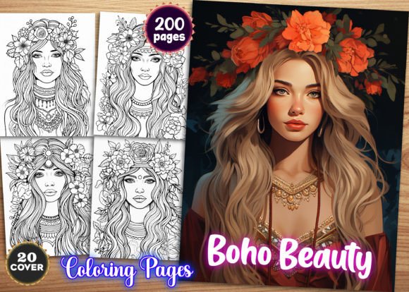 200 Boho Beauty Coloring Pages for - KDP