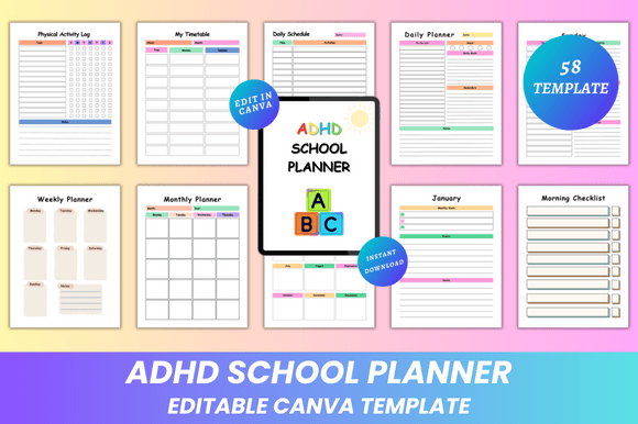 Editable ADHD School Planner Canva KDP: A Flexible, Neuro-Inclusive Planning Tool for Students and Educators