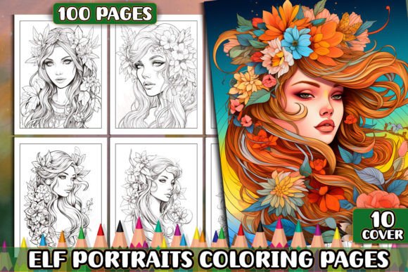 Elf Portraits Coloring Pages for Adults