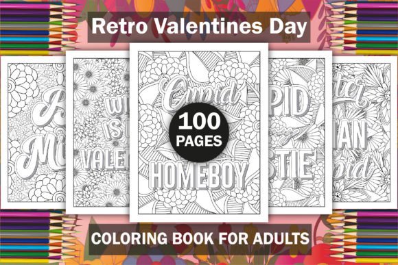 Retro Valentines Quotes Coloring Book