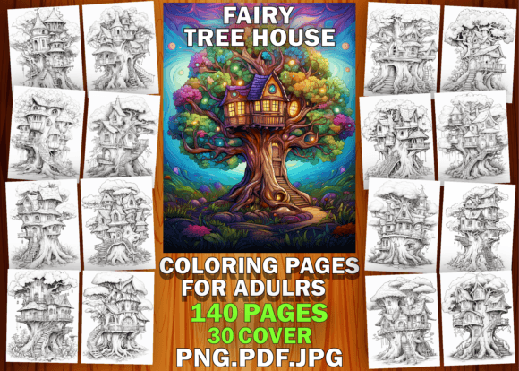 Unlock Creative Revenue: The Fairy Treehouse Coloring Book Bonus & Volume 2 Interior Bundle for KDP Success